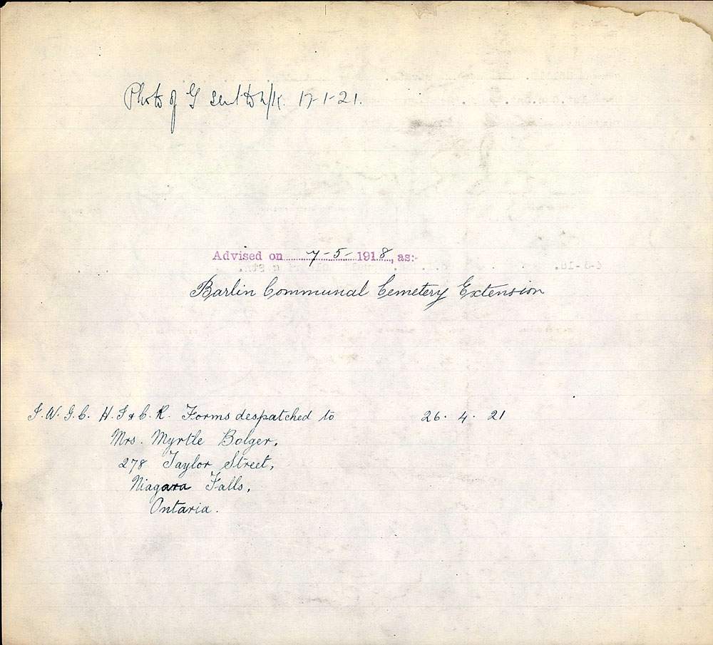 Title: Commonwealth War Graves Registers, First World War - Mikan Number: 46246 - Microform: 31830_B016662