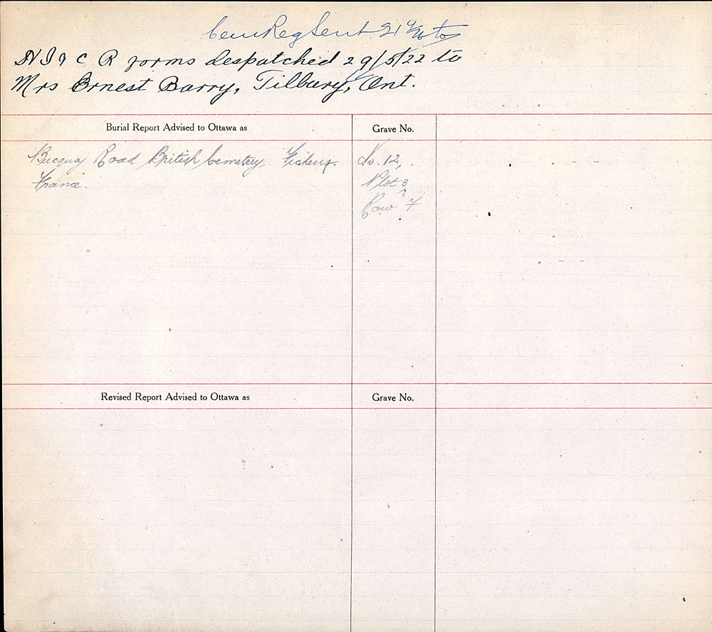 Title: Commonwealth War Graves Registers, First World War - Mikan Number: 46246 - Microform: 31830_B016663