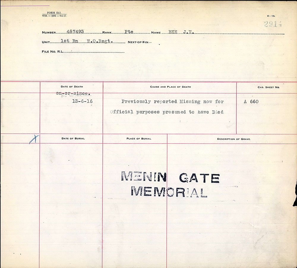 Title: Commonwealth War Graves Registers, First World War - Mikan Number: 46246 - Microform: 31830_B016663
