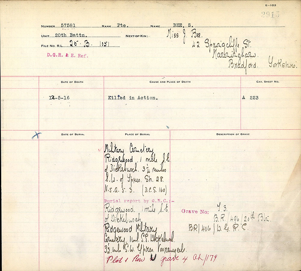 Title: Commonwealth War Graves Registers, First World War - Mikan Number: 46246 - Microform: 31830_B016663