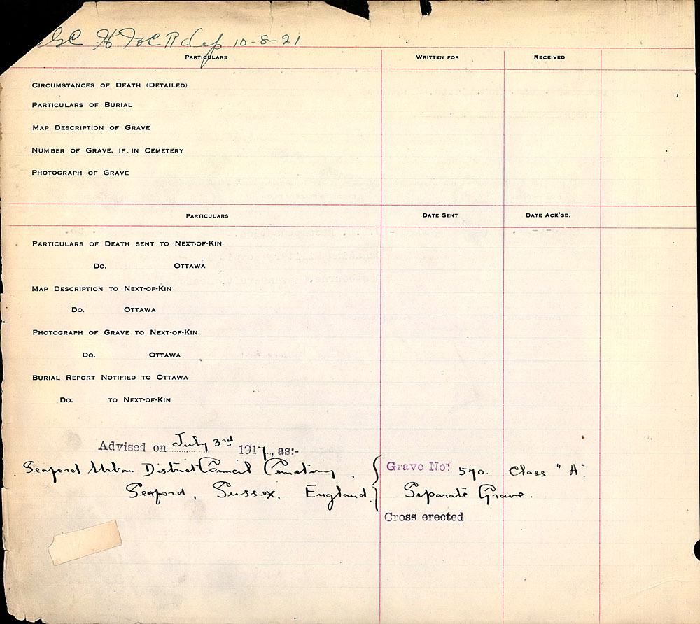 Title: Commonwealth War Graves Registers, First World War - Mikan Number: 46246 - Microform: 31830_B016664