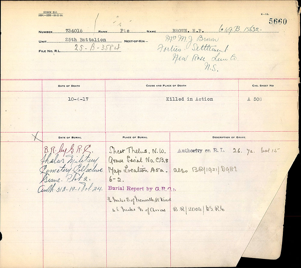 Titre : Registres de spultures de guerre du Commonwealth, Premire Guerre mondiale - N d'enregistrement Mikan : 46246 - Microforme : 31830_B016665