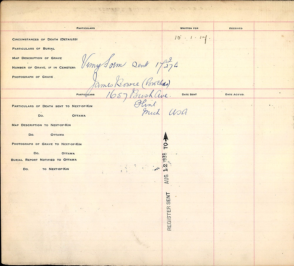 Titre : Registres de spultures de guerre du Commonwealth, Premire Guerre mondiale - N d'enregistrement Mikan : 46246 - Microforme : 31830_B016666