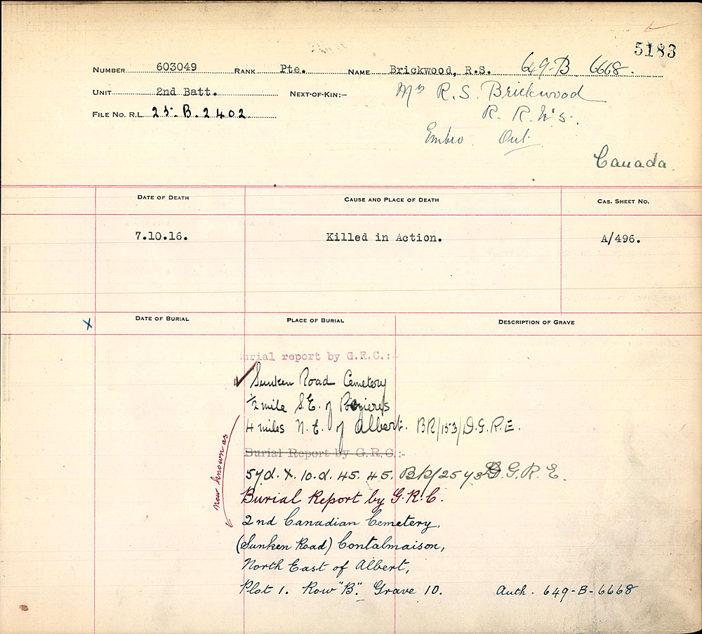 Titre : Registres de spultures de guerre du Commonwealth, Premire Guerre mondiale - N d'enregistrement Mikan : 46246 - Microforme : 31830_B016666