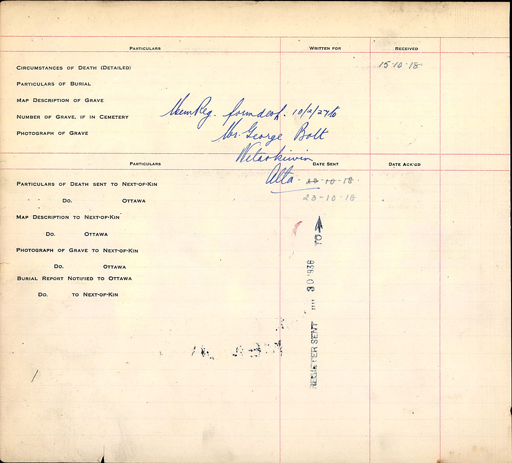 Title: Commonwealth War Graves Registers, First World War - Mikan Number: 46246 - Microform: 31830_B016667