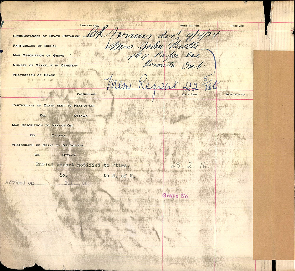 Title: Commonwealth War Graves Registers, First World War - Mikan Number: 46246 - Microform: 31830_B016668