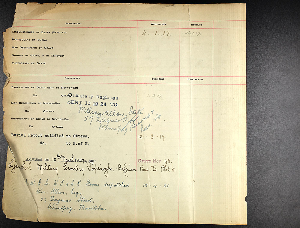 Title: Commonwealth War Graves Registers, First World War - Mikan Number: 46246 - Microform: 31830_B016669