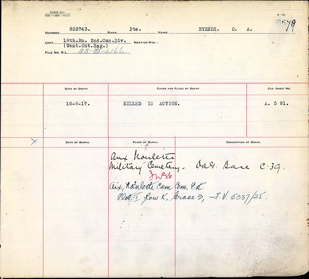 Titre : Registres de spultures de guerre du Commonwealth, Premire Guerre mondiale - N d'enregistrement Mikan : 46246 - Microforme : 31830_B016670