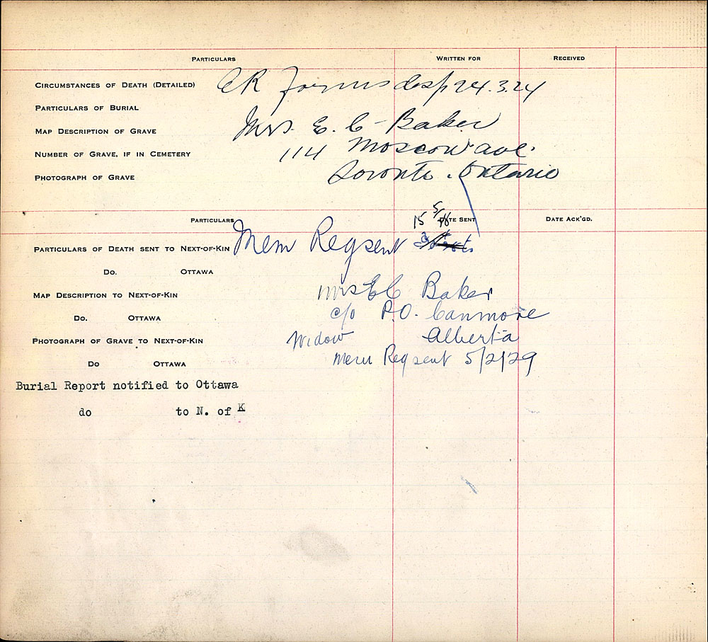 Titre : Registres de spultures de guerre du Commonwealth, Premire Guerre mondiale - N d'enregistrement Mikan : 46246 - Microforme : 31830_B016672