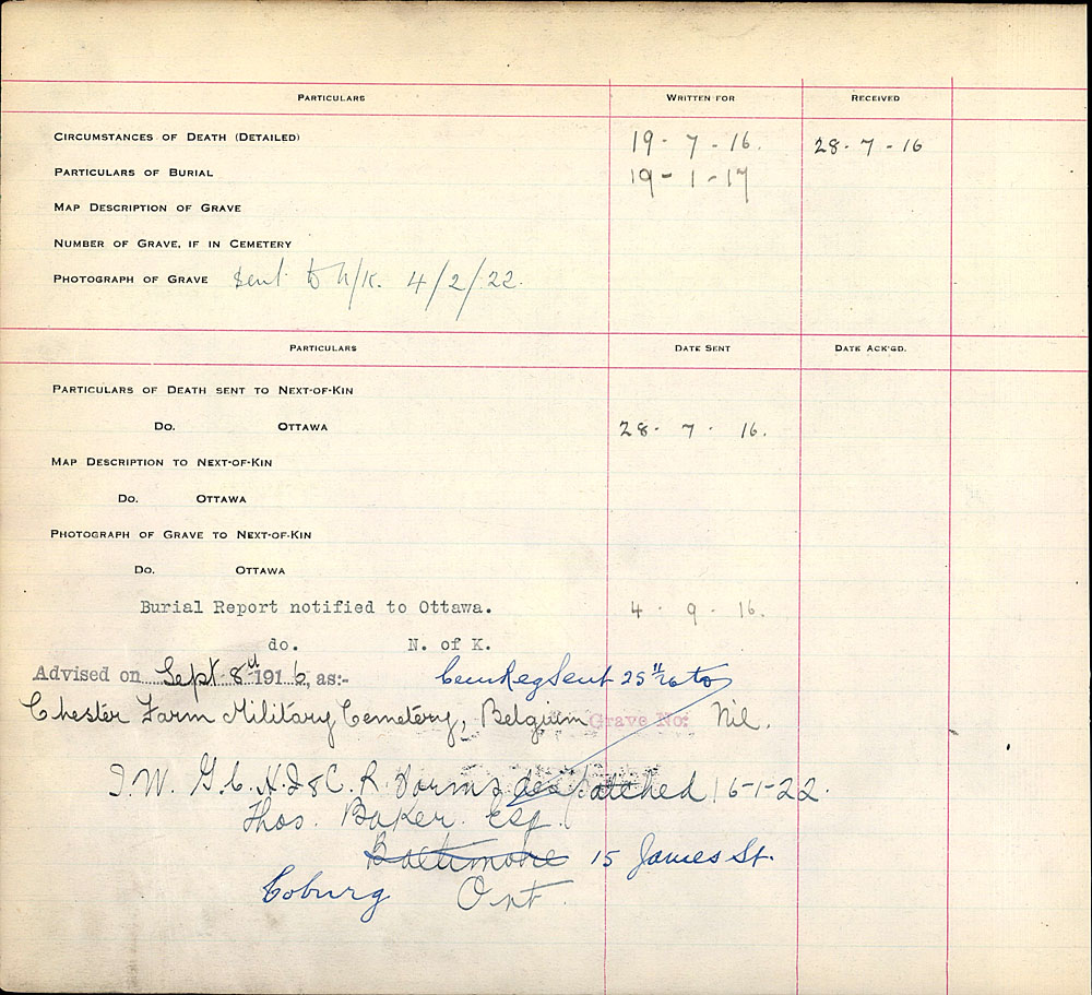 Title: Commonwealth War Graves Registers, First World War - Mikan Number: 46246 - Microform: 31830_B016672