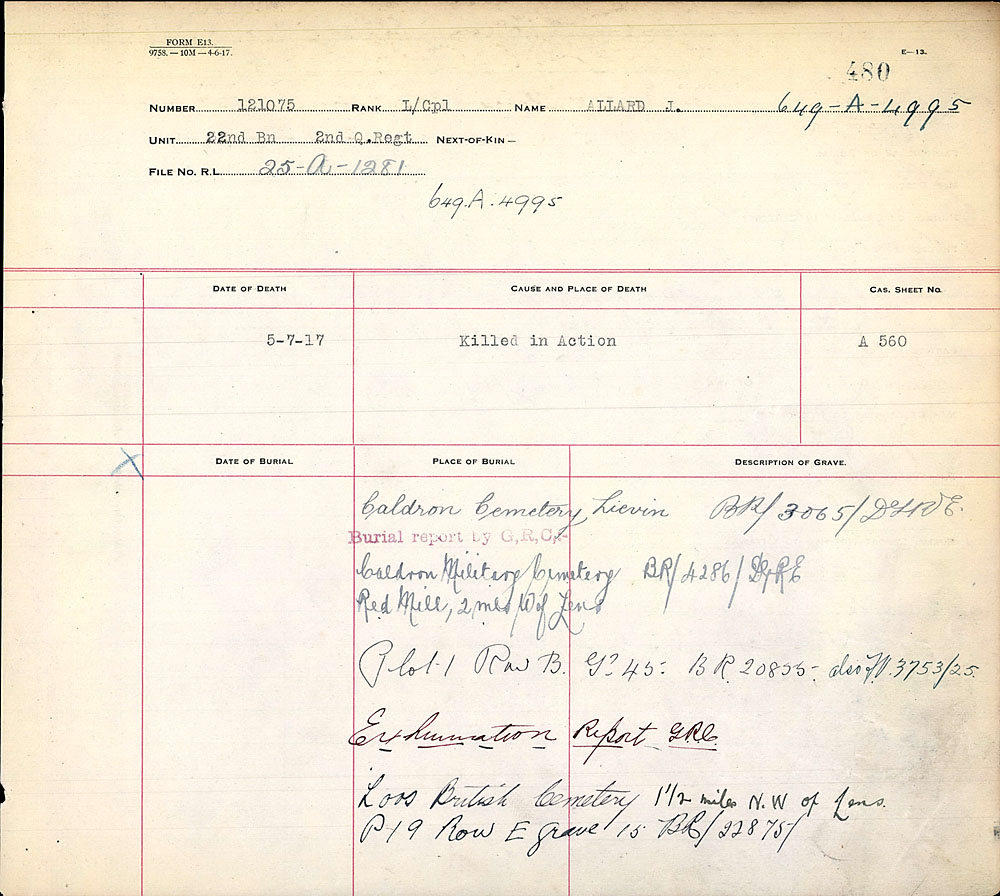 Title: Commonwealth War Graves Registers, First World War - Mikan Number: 46246 - Microform: 31830_B016673