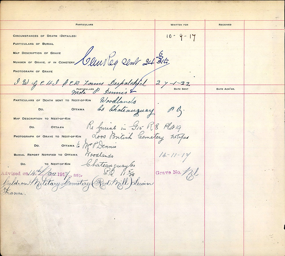 Title: Commonwealth War Graves Registers, First World War - Mikan Number: 46246 - Microform: 31830_B016673