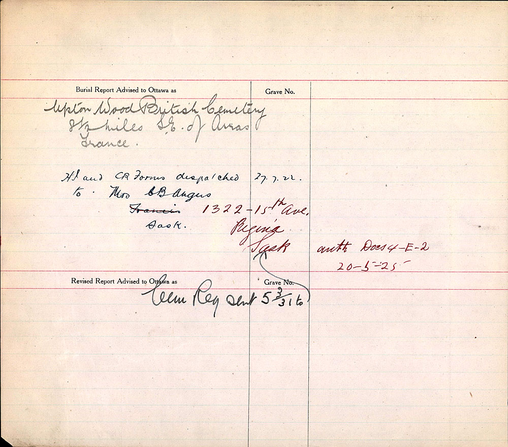 Titre : Registres de spultures de guerre du Commonwealth, Premire Guerre mondiale - N d'enregistrement Mikan : 46246 - Microforme : 31830_B016674