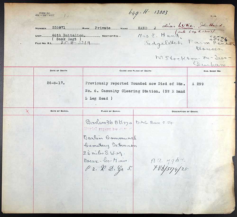 Titre : Registres de spultures de guerre du Commonwealth, Premire Guerre mondiale - N d'enregistrement Mikan : 46246 - Microforme : 31830_B016675