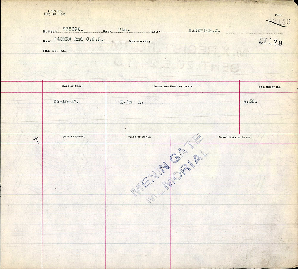 Titre : Registres de spultures de guerre du Commonwealth, Premire Guerre mondiale - N d'enregistrement Mikan : 46246 - Microforme : 31830_B016675