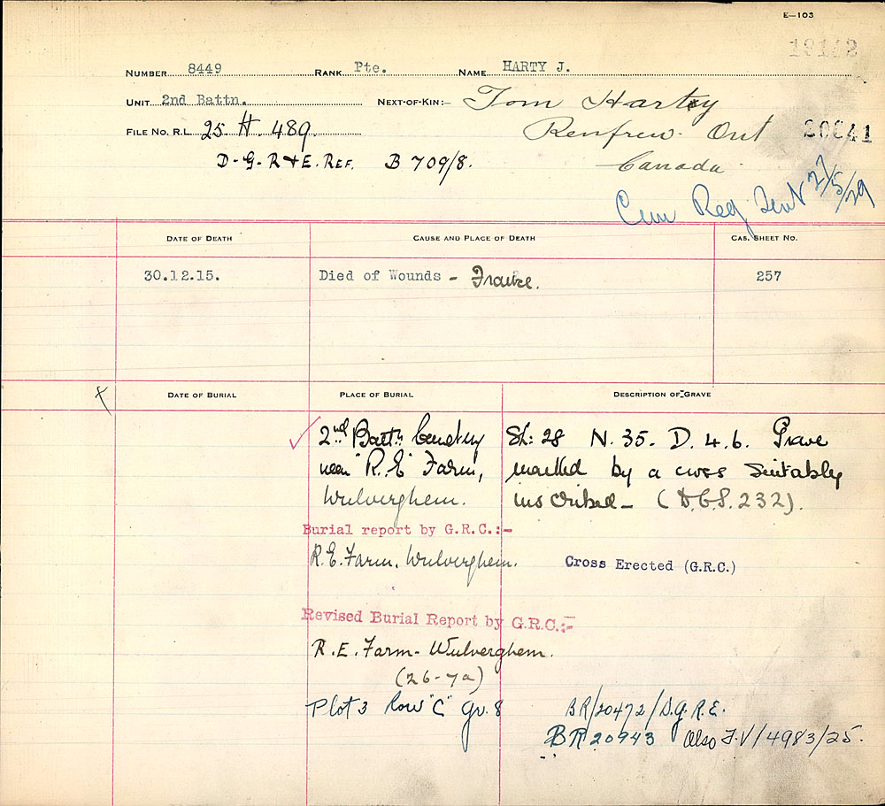 Title: Commonwealth War Graves Registers, First World War - Mikan Number: 46246 - Microform: 31830_B016675