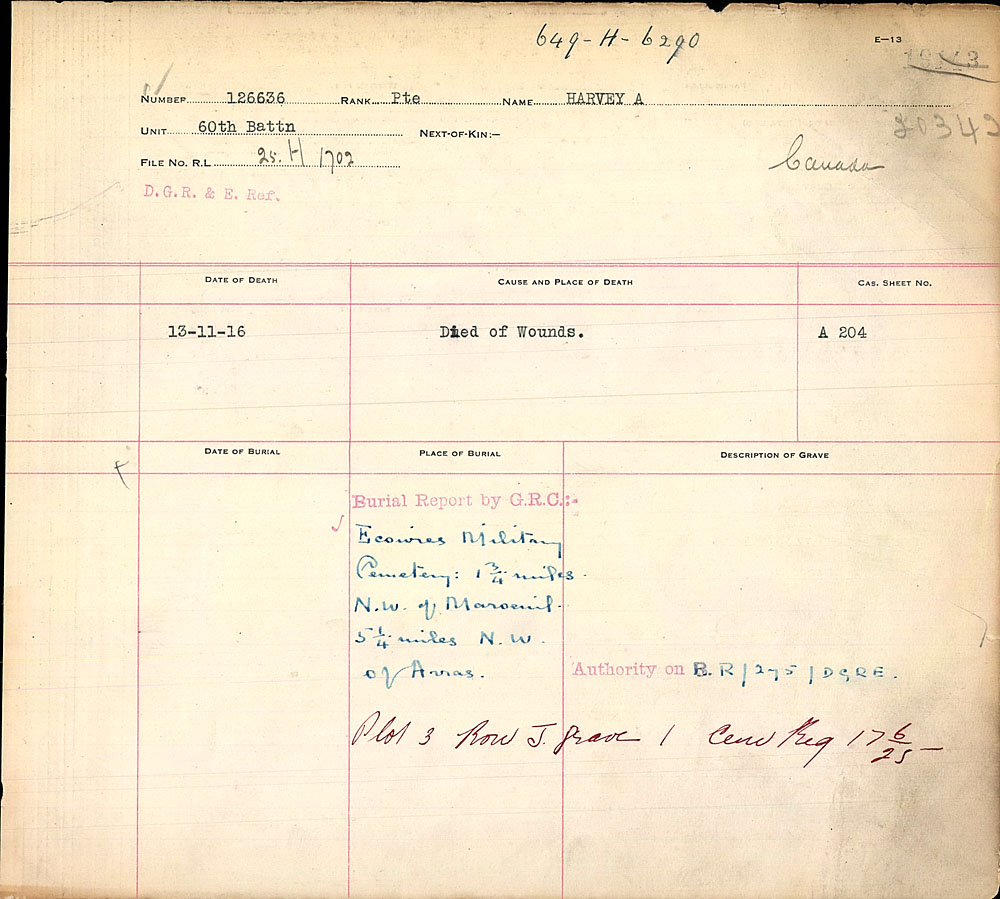 Title: Commonwealth War Graves Registers, First World War - Mikan Number: 46246 - Microform: 31830_B016676