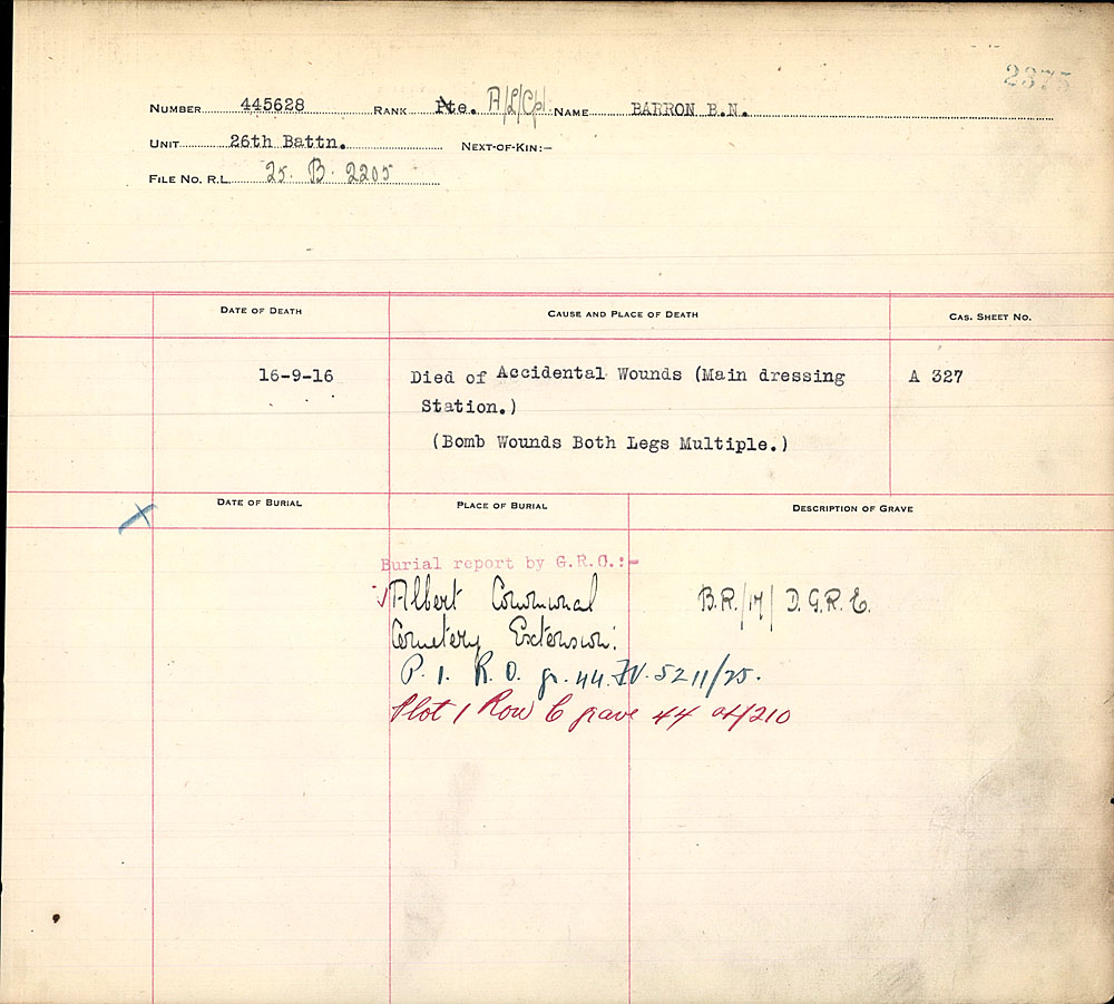 Titre : Registres de spultures de guerre du Commonwealth, Premire Guerre mondiale - N d'enregistrement Mikan : 46246 - Microforme : 31830_B016677
