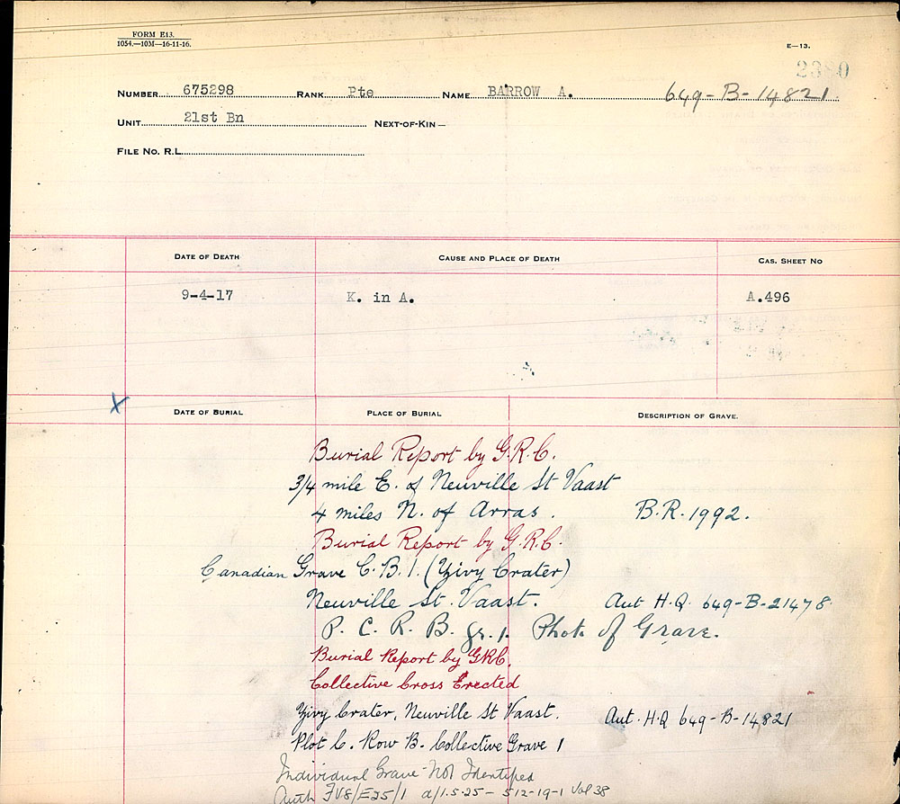 Title: Commonwealth War Graves Registers, First World War - Mikan Number: 46246 - Microform: 31830_B016677