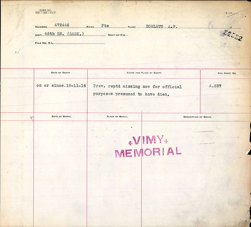 Title: Commonwealth War Graves Registers, First World War - Mikan Number: 46246 - Microform: 31830_B016678