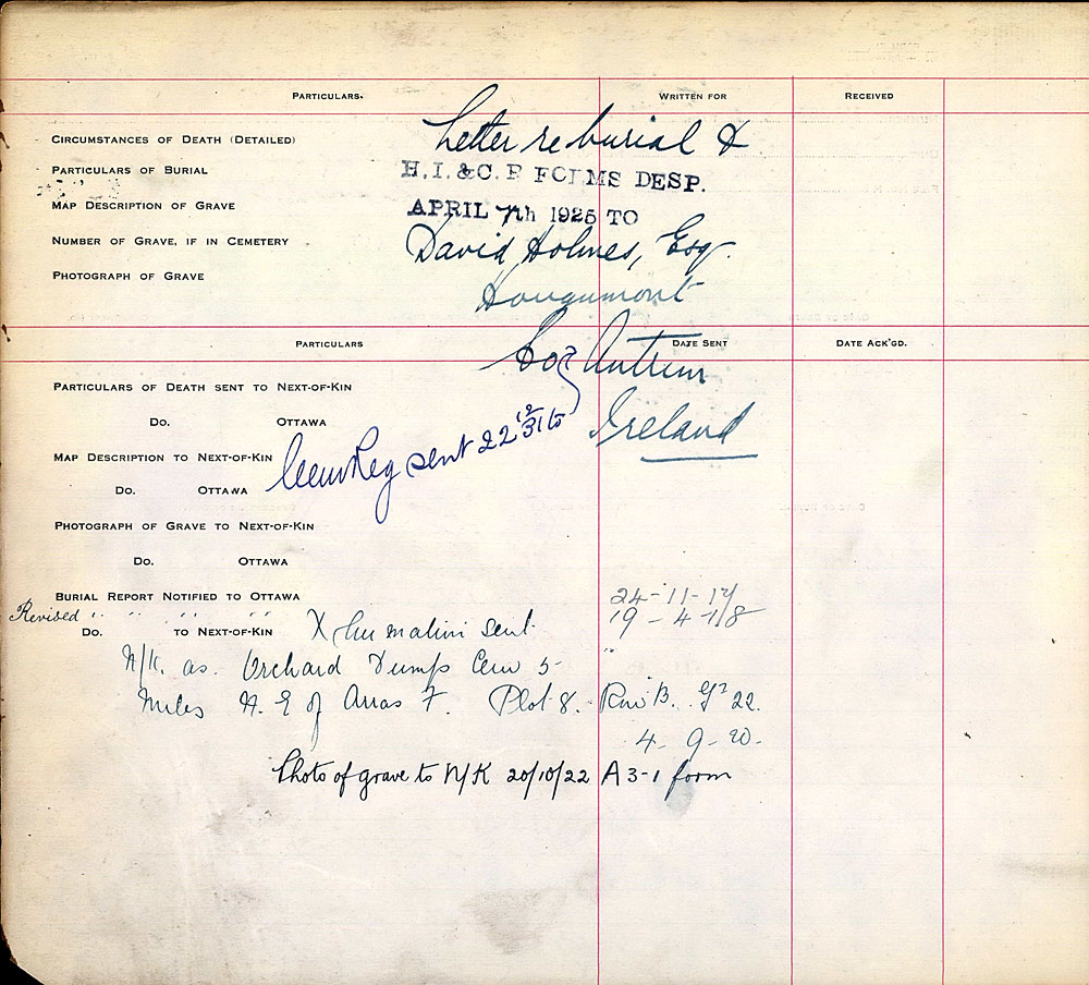 Title: Commonwealth War Graves Registers, First World War - Mikan Number: 46246 - Microform: 31830_B016679