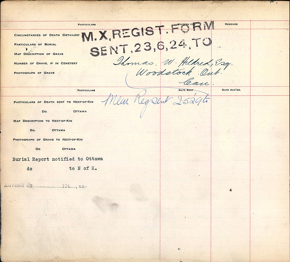Title: Commonwealth War Graves Registers, First World War - Mikan Number: 46246 - Microform: 31830_B016680
