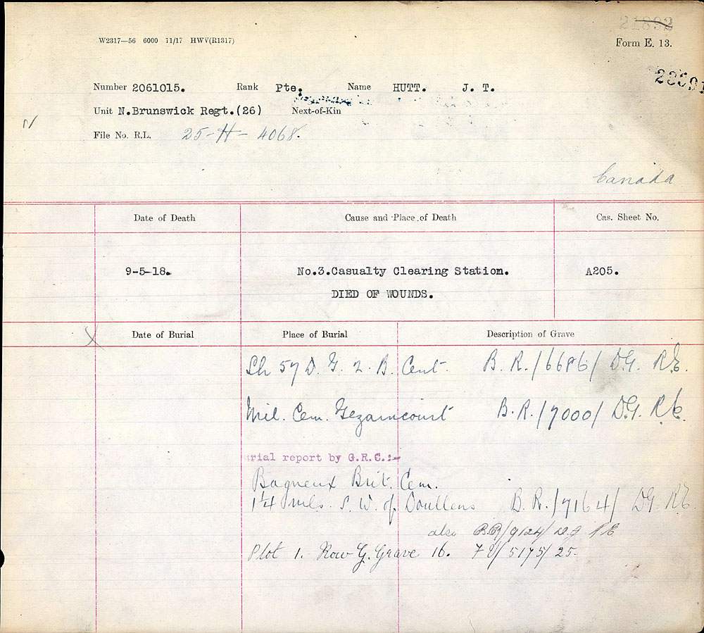 Title: Commonwealth War Graves Registers, First World War - Mikan Number: 46246 - Microform: 31830_B034447