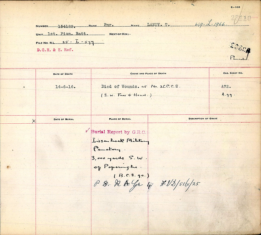 Titre : Registres de spultures de guerre du Commonwealth, Premire Guerre mondiale - N d'enregistrement Mikan : 46246 - Microforme : 31830_B034448