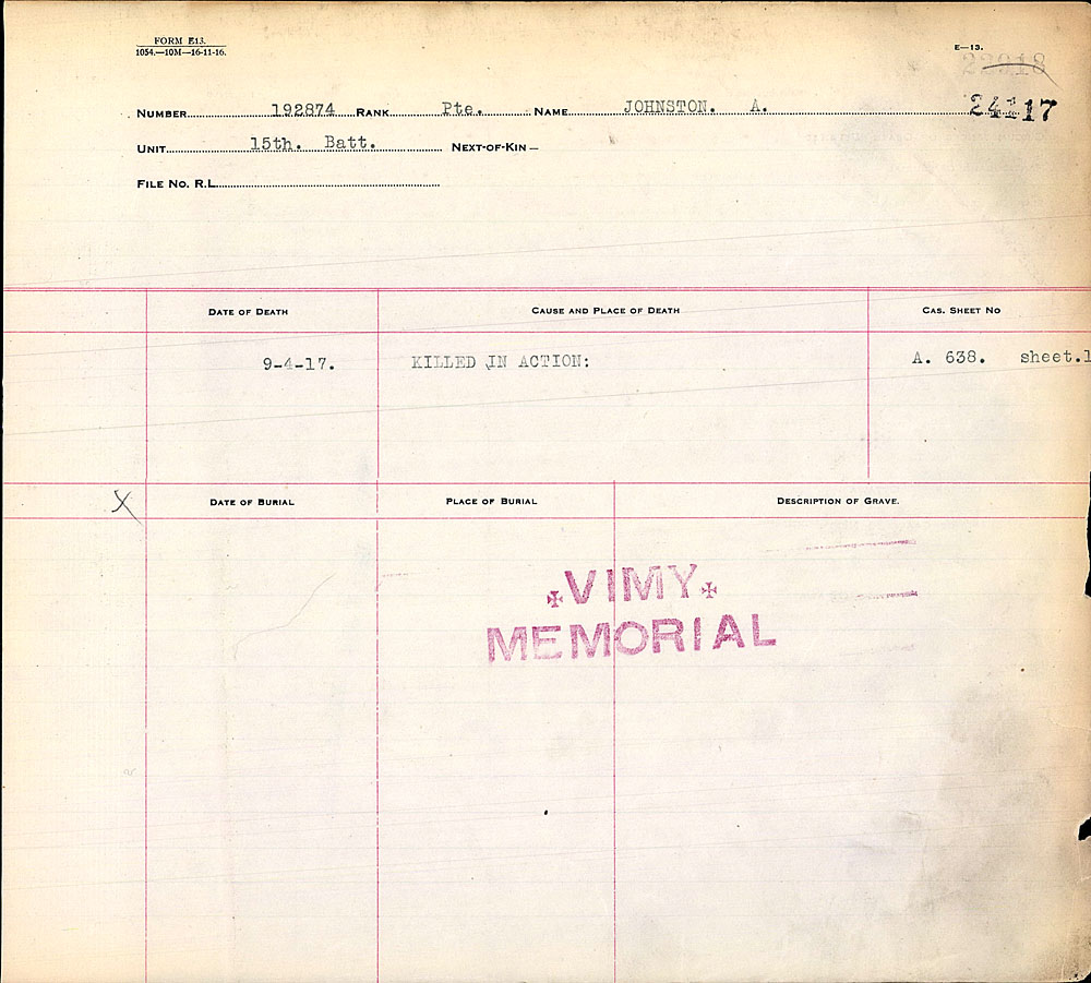 Titre : Registres de spultures de guerre du Commonwealth, Premire Guerre mondiale - N d'enregistrement Mikan : 46246 - Microforme : 31830_B034450