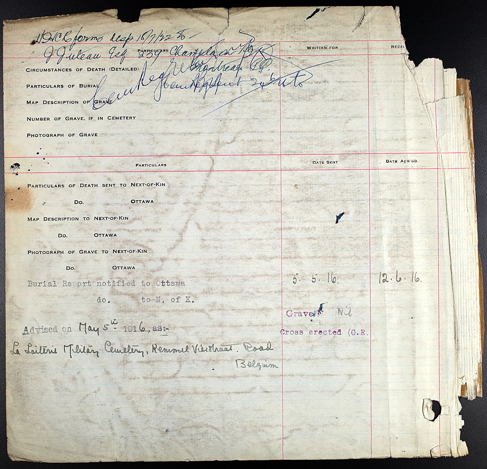 Titre : Registres de spultures de guerre du Commonwealth, Premire Guerre mondiale - N d'enregistrement Mikan : 46246 - Microforme : 31830_B034450