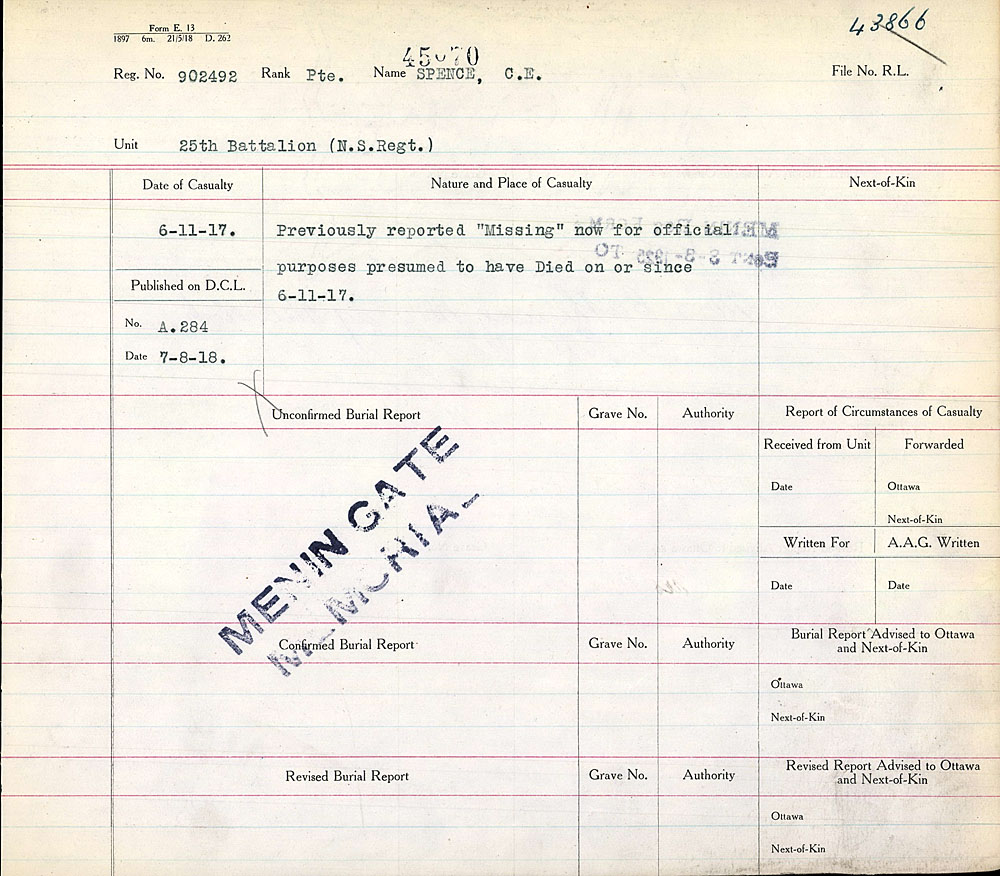 Titre : Registres de spultures de guerre du Commonwealth, Premire Guerre mondiale - N d'enregistrement Mikan : 46246 - Microforme : 31830_B034454
