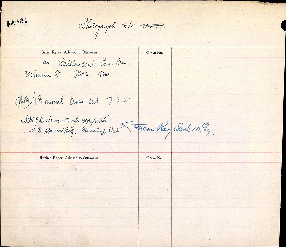 Titre : Registres de spultures de guerre du Commonwealth, Premire Guerre mondiale - N d'enregistrement Mikan : 46246 - Microforme : 31830_B034454