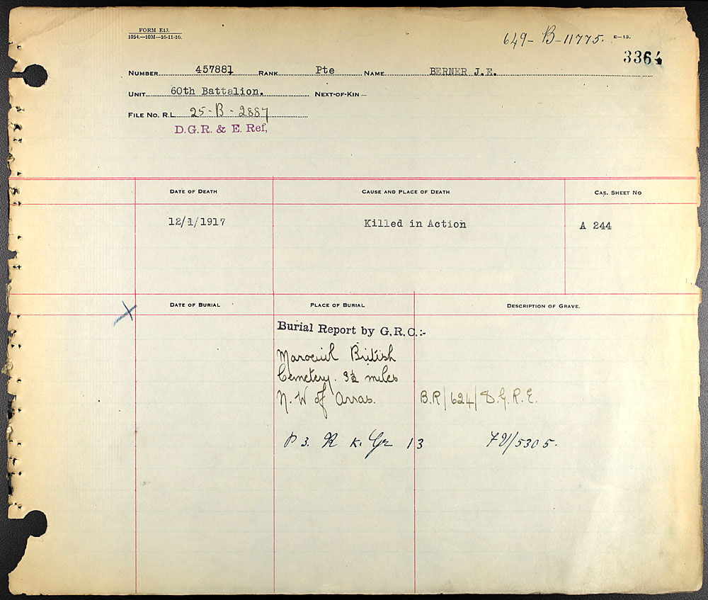 Titre : Registres de spultures de guerre du Commonwealth, Premire Guerre mondiale - N d'enregistrement Mikan : 46246 - Microforme : 31830_B034750