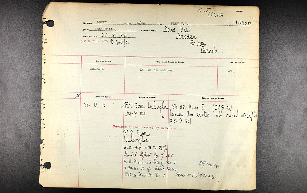 Titre : Registres de spultures de guerre du Commonwealth, Premire Guerre mondiale - N d'enregistrement Mikan : 46246 - Microforme : 31830_B034751