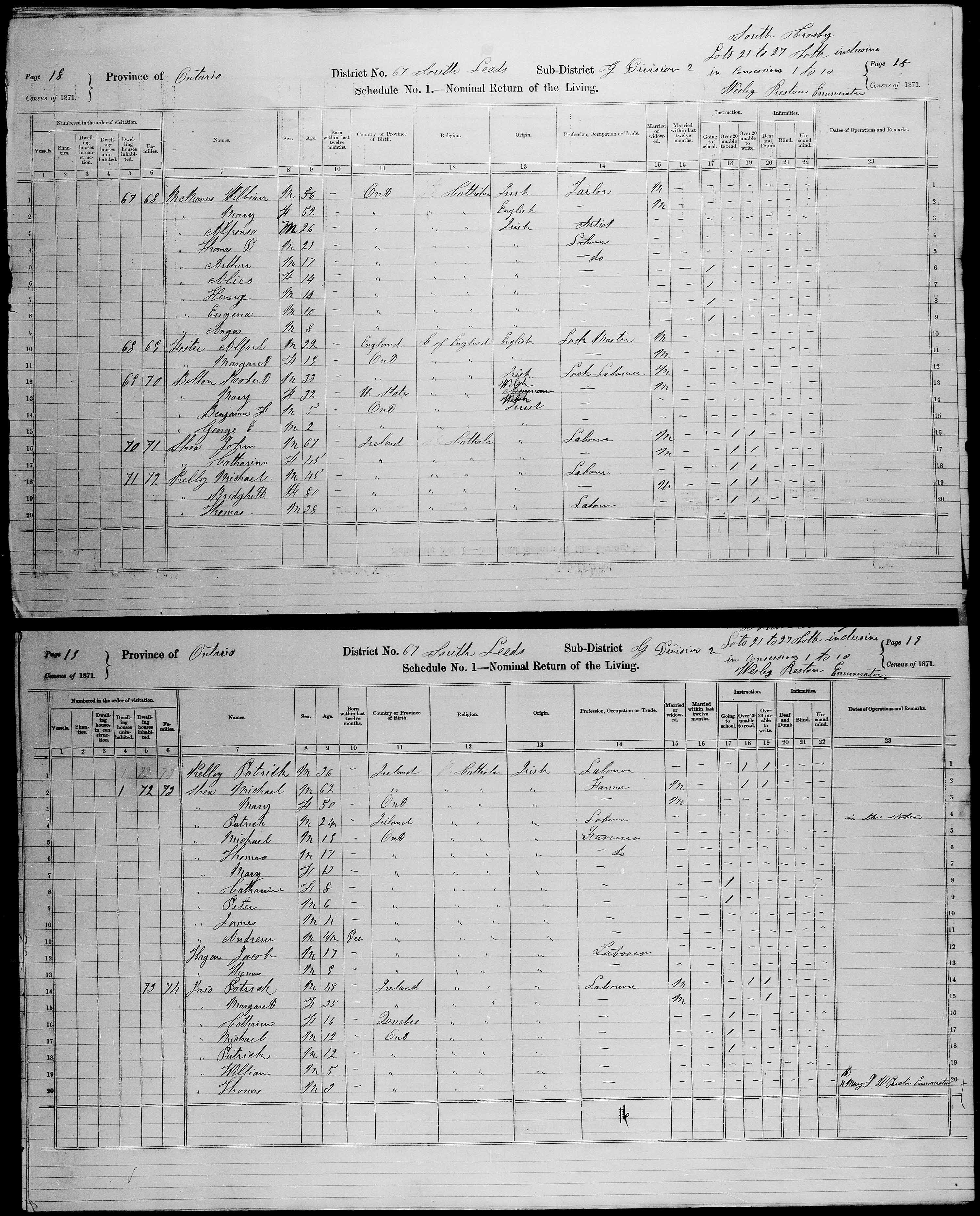 Title: Census of Canada, 1871 - Mikan Number: 142105 - Microform: c-10002