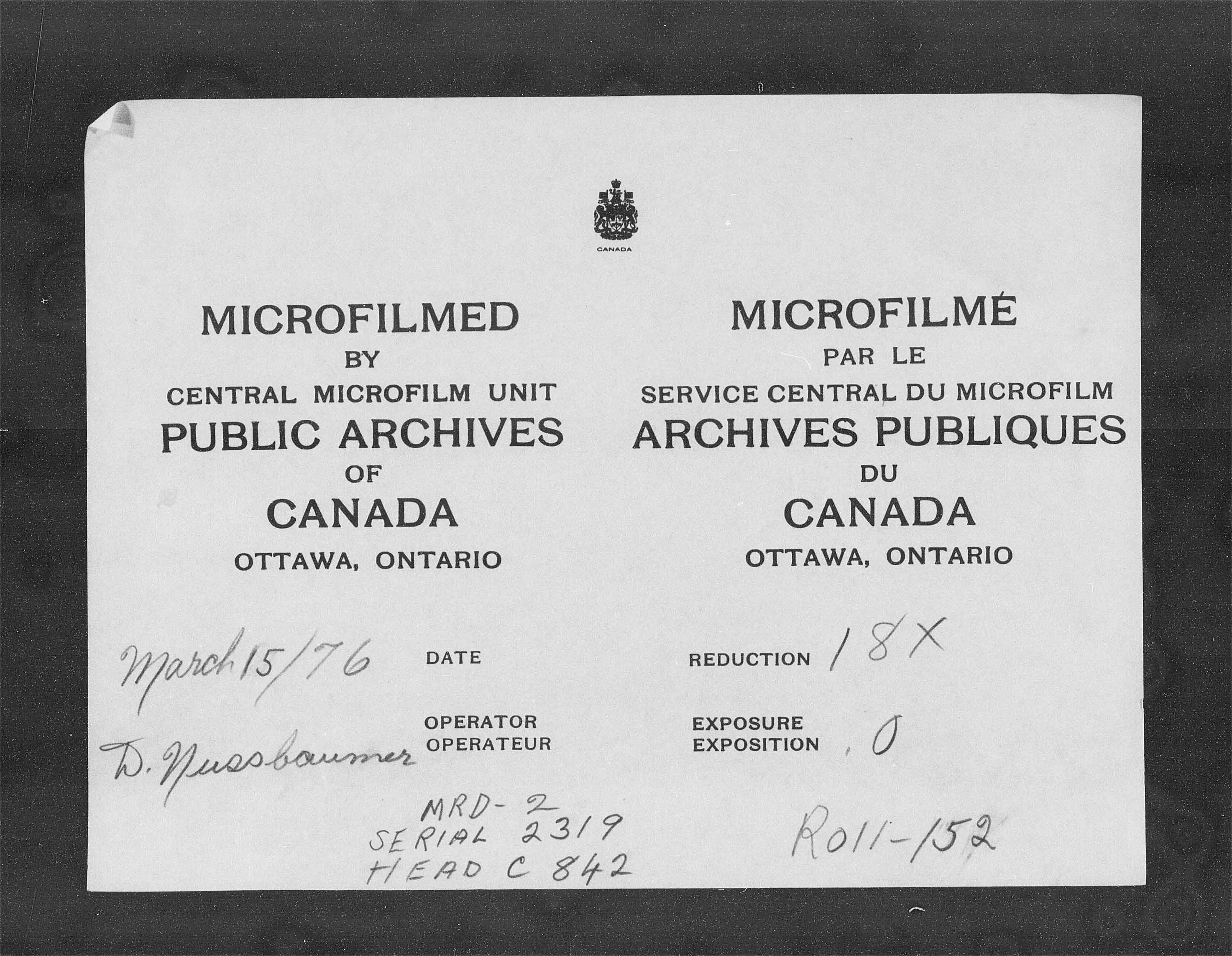 Title: Census of Canada, 1871 - Mikan Number: 142105 - Microform: c-10038