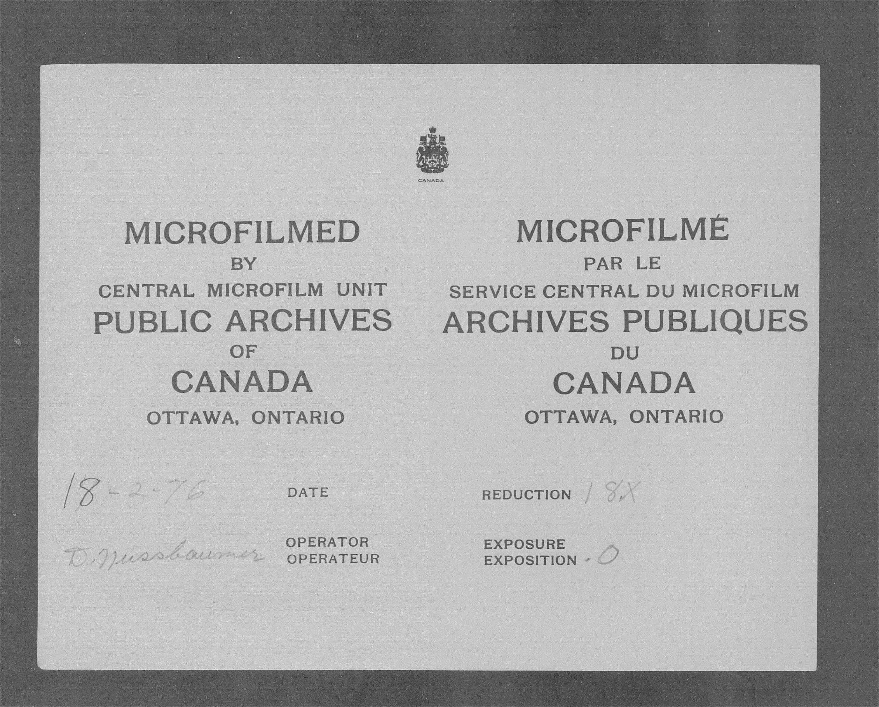 Titre : Recensement du Canada (1871) - N d'enregistrement Mikan : 194056 - Microforme : c-10048