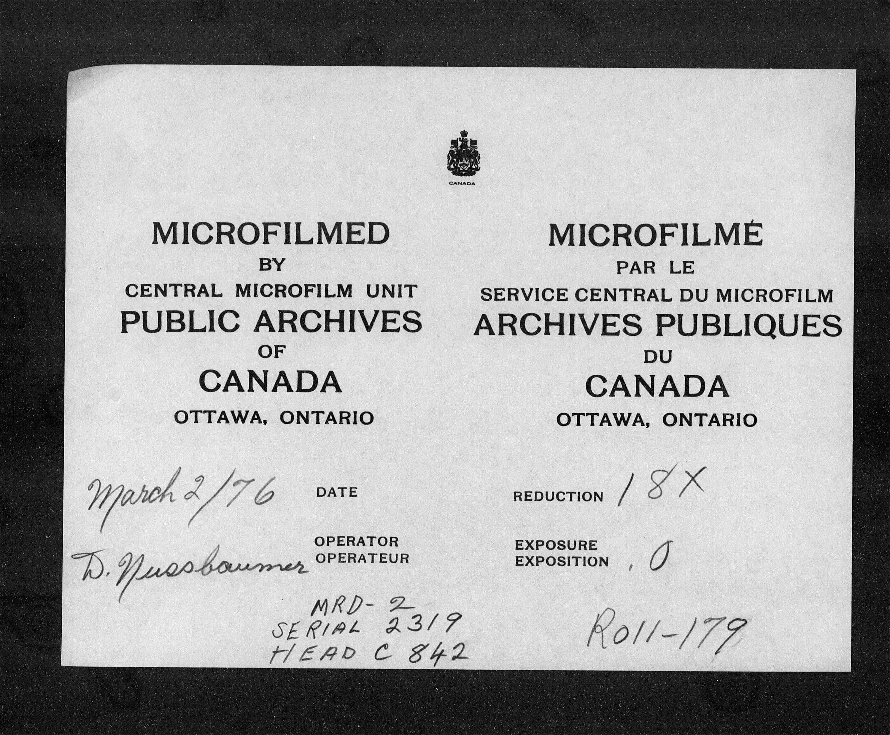 Title: Census of Canada, 1871 - Mikan Number: 142105 - Microform: c-10065
