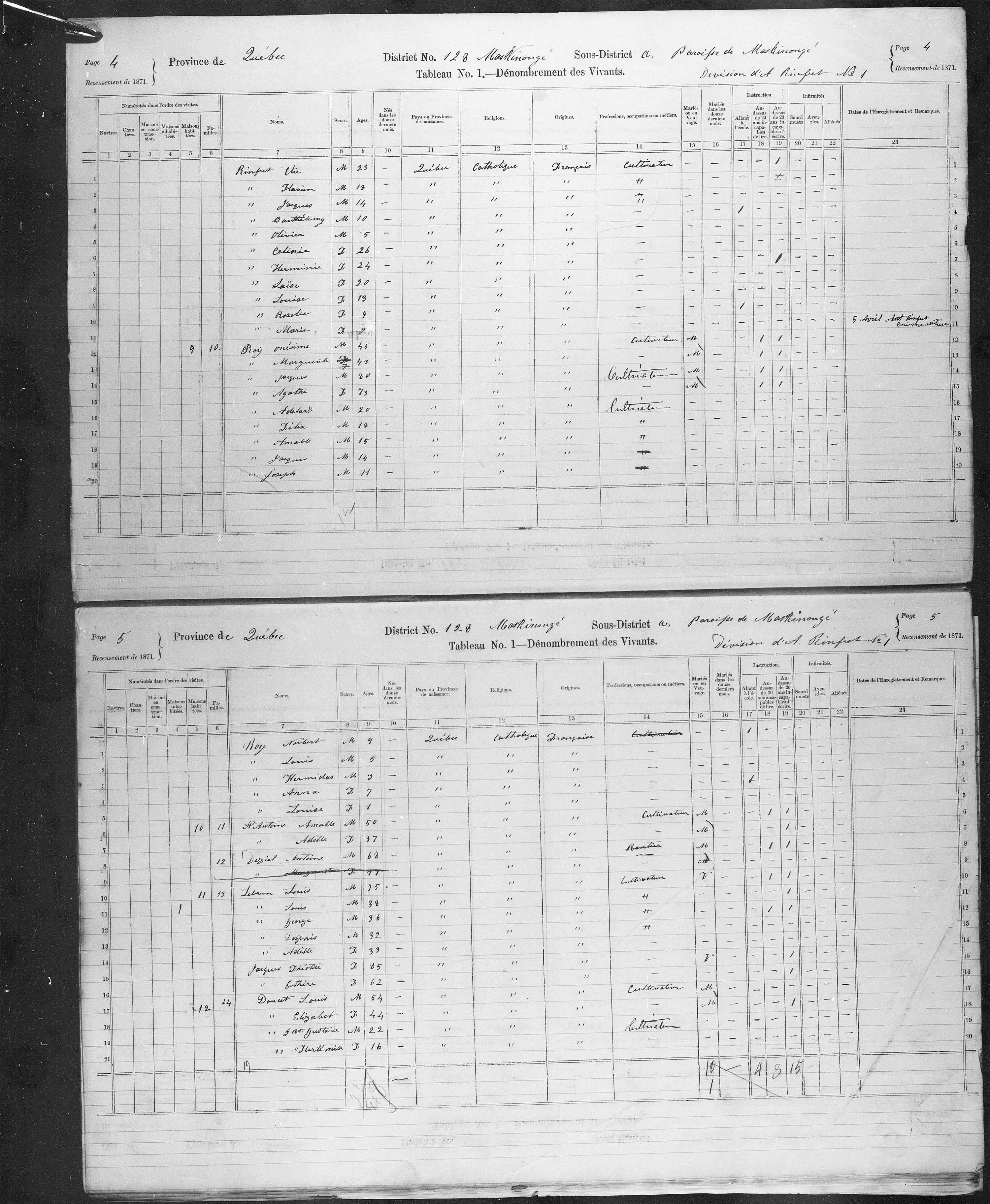 Title: Census of Canada, 1871 - Mikan Number: 142105 - Microform: c-10075