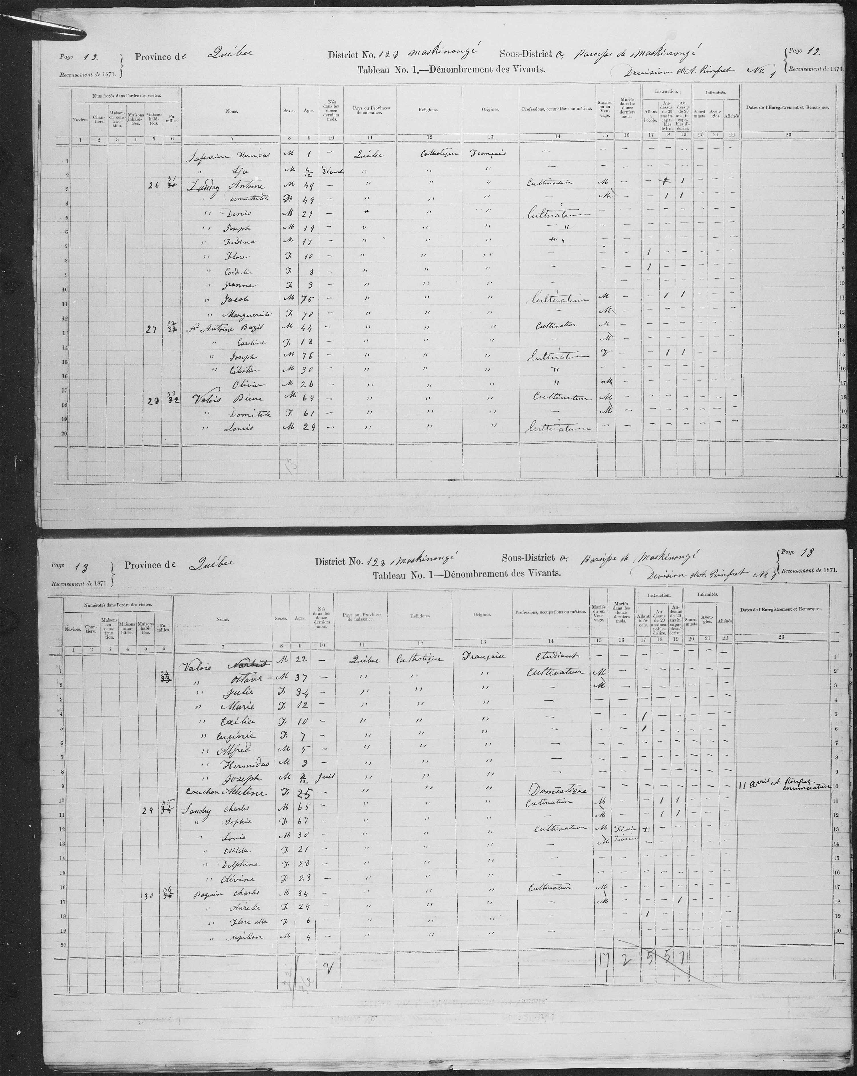 Title: Census of Canada, 1871 - Mikan Number: 142105 - Microform: c-10075