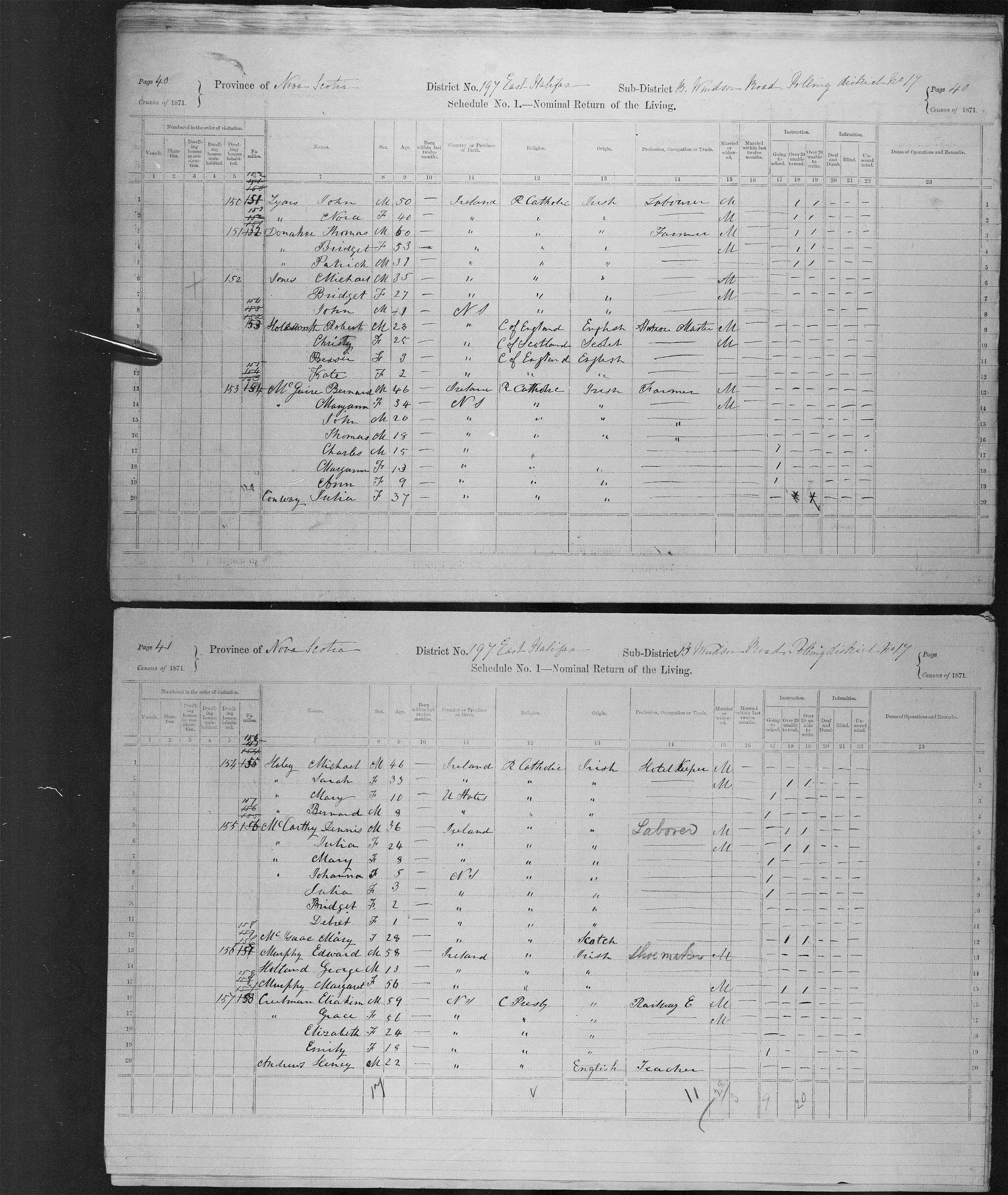 Titre : Recensement du Canada (1871) - N d'enregistrement Mikan : 194056 - Microforme : c-10553