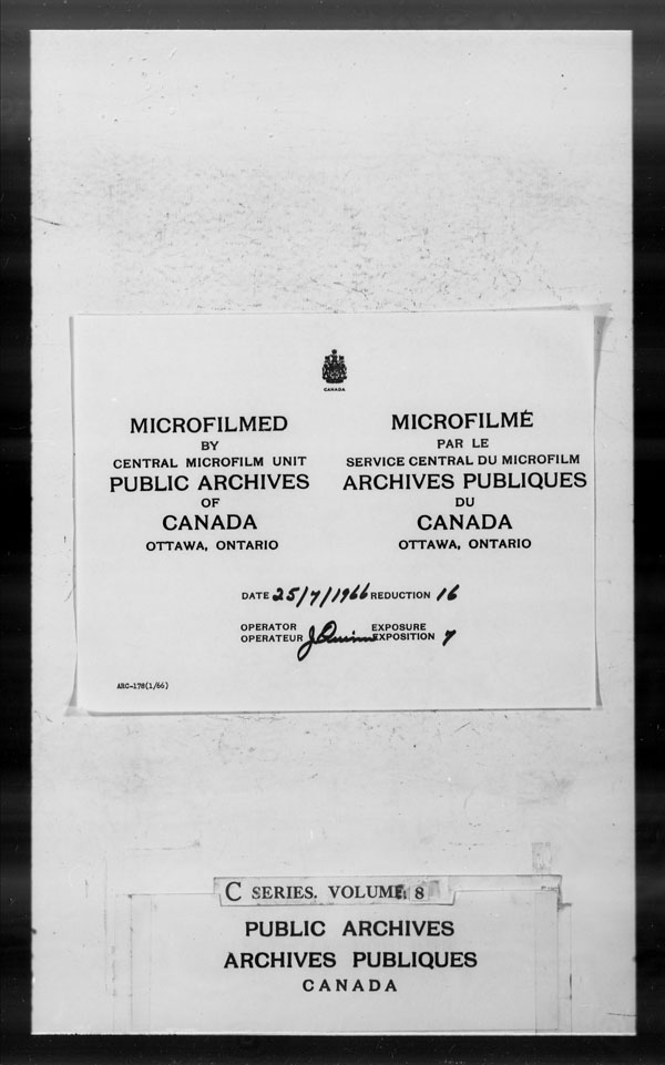 Titre : Archives militaires et navales britanniques (RG 8, srie C) - DOCUMENTS - N d'enregistrement Mikan : 105012 - Microforme : c-2609