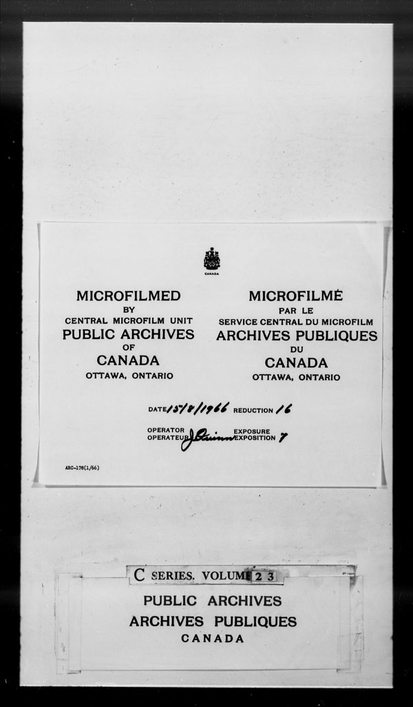 Titre : Archives militaires et navales britanniques (RG 8, srie C) - DOCUMENTS - N d'enregistrement Mikan : 105012 - Microforme : c-2612
