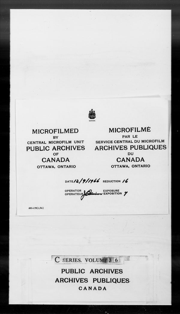 Title: British Military and Naval Records (RG 8, C Series) - DOCUMENTS - Mikan Number: 105012 - Microform: c-2616