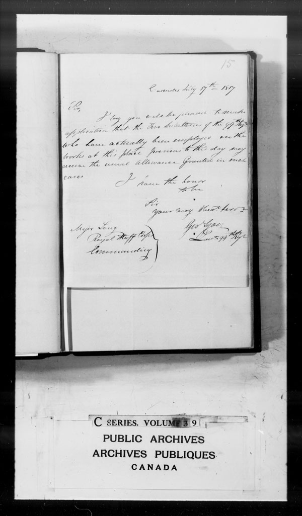 Title: British Military and Naval Records (RG 8, C Series) - DOCUMENTS - Mikan Number: 105012 - Microform: c-2616