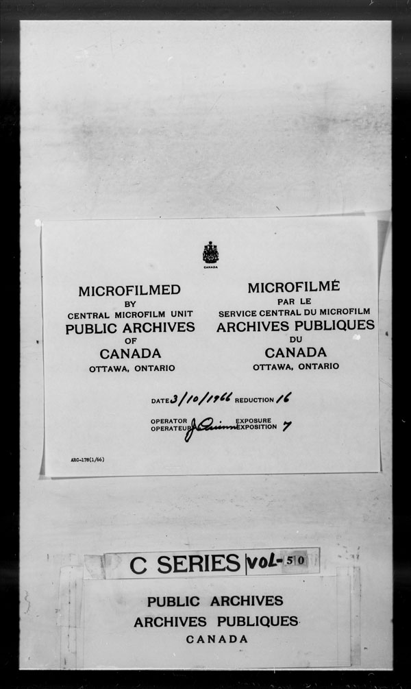 Title: British Military and Naval Records (RG 8, C Series) - DOCUMENTS - Mikan Number: 105012 - Microform: c-2620