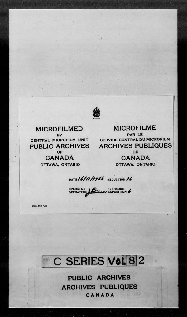 Titre : Archives militaires et navales britanniques (RG 8, srie C) - DOCUMENTS - N d'enregistrement Mikan : 105012 - Microforme : c-2645