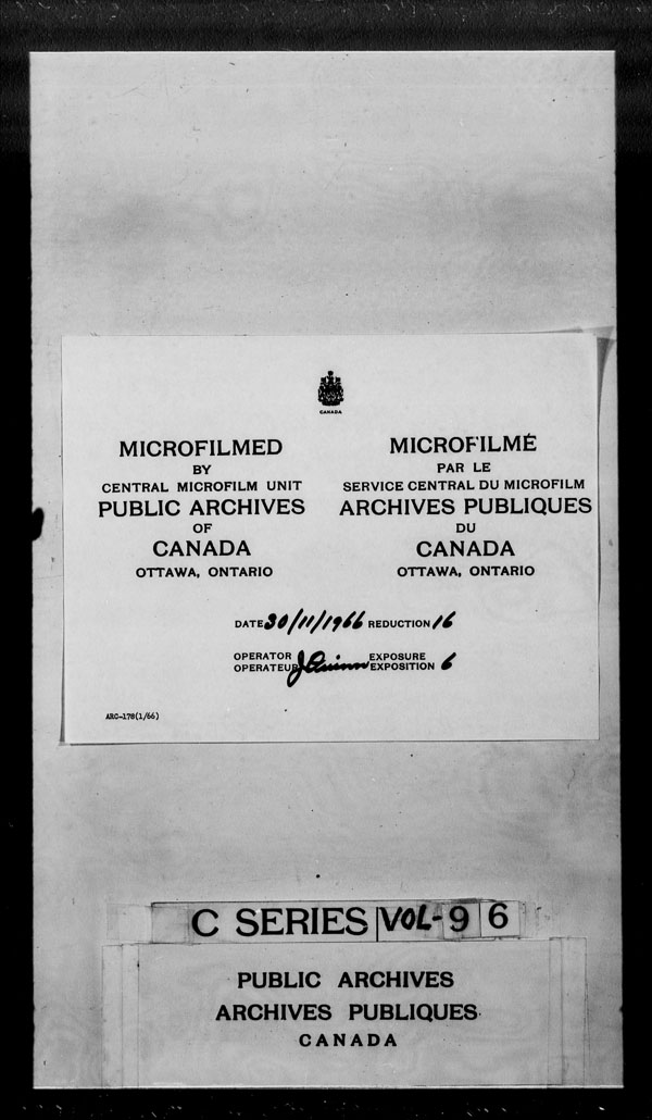 Titre : Archives militaires et navales britanniques (RG 8, srie C) - DOCUMENTS - N d'enregistrement Mikan : 105012 - Microforme : c-2674