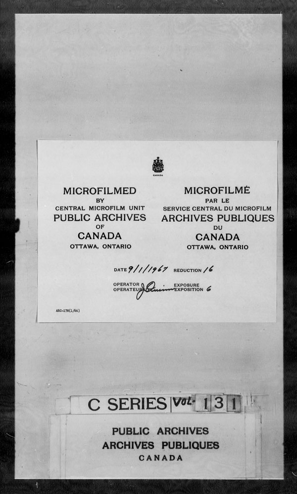 Titre : Archives militaires et navales britanniques (RG 8, srie C) - DOCUMENTS - N d'enregistrement Mikan : 105012 - Microforme : c-2686