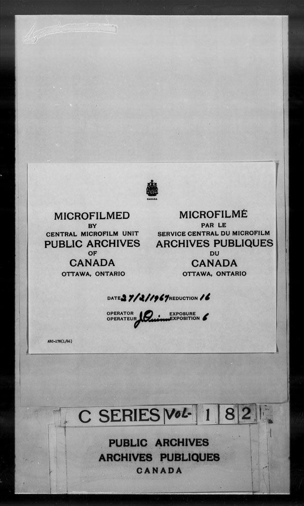 Titre : Archives militaires et navales britanniques (RG 8, srie C) - DOCUMENTS - N d'enregistrement Mikan : 105012 - Microforme : c-2778